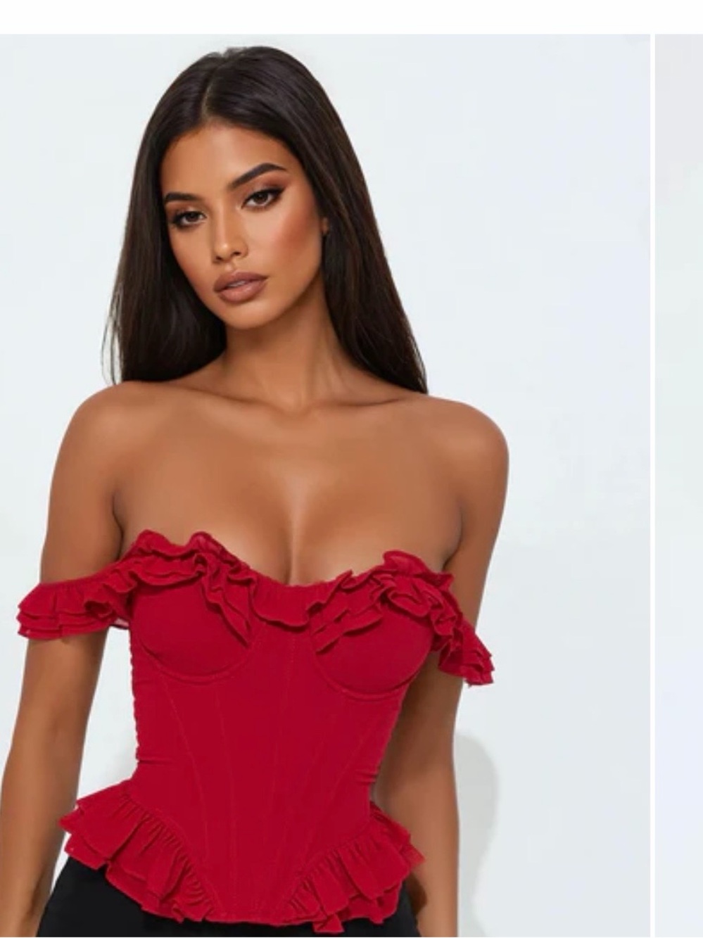 Fashion Nova Red Off-Shoulder Ruffle Corset Top